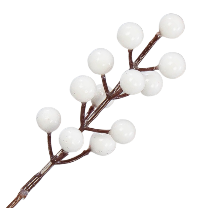 [680672] Gałązka z kuleczkami biała 23cm
