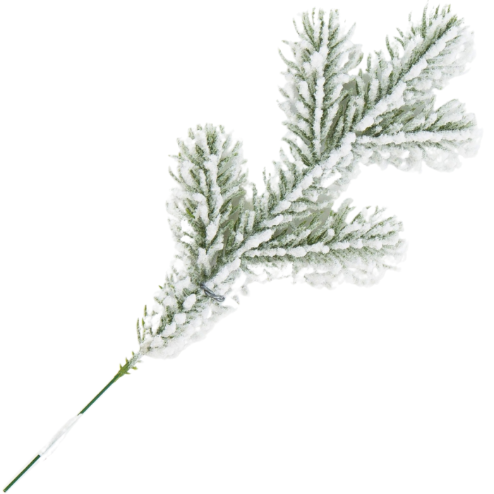 [6801007] Gałązka ozdobna świerk zielona ośnieżona 25cm