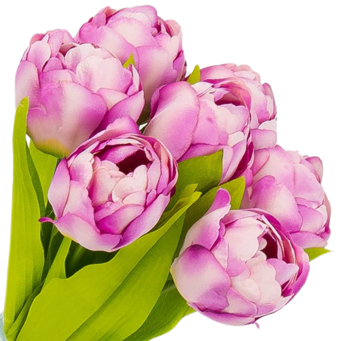 [w04322] Bukiet tulipanów pełnych 7 kwiatów lawendowy cieniowany 39cm