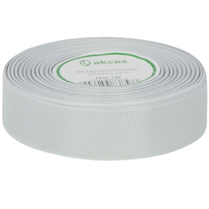 [825R0148] Wstążka rypsowa 25mm 22mb srebrna