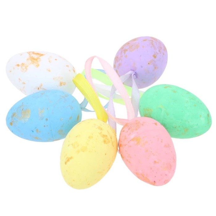 [w14020] Jajka z zawieszkami  4x6cm kolorowe w złote żyłki 6szt