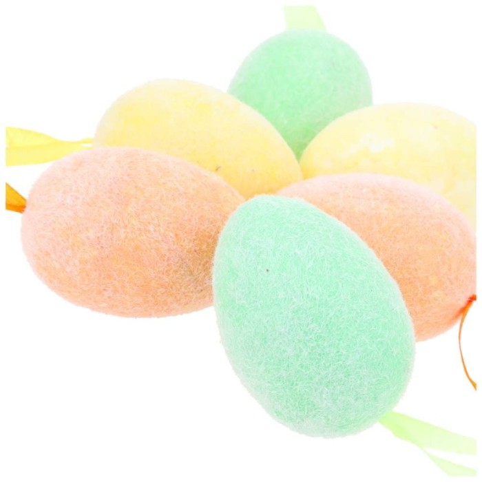 [w15005] Jajka z zawieszkami 5x7cm żółte, zielone i pomarańczowe 6szt