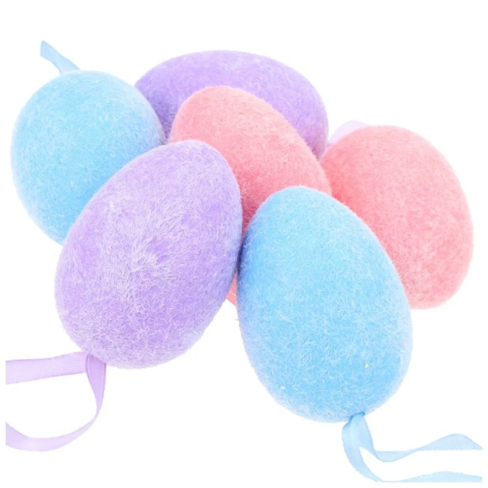 [w15006] Jajka z zawieszkami 5x7cm różowe, niebieskie i fioletowe 6szt