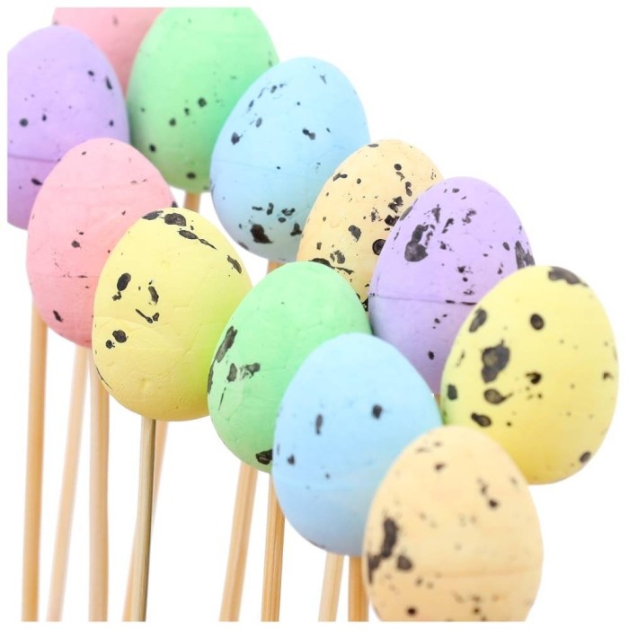 [w11516] Jajka styropianowe na patyczkach 1,5x1,9cm kolorowe nakrapiane 50szt