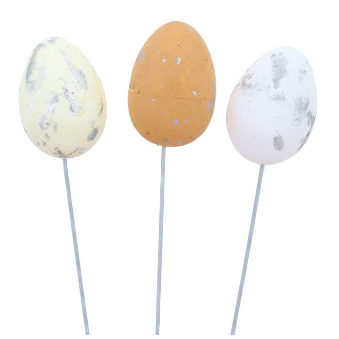 [w12533] Jajka na druciku 2,5x3,5cm naturalne w srebrne żyłki 12szt