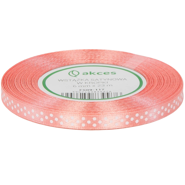 [8k6117] Wstążka satynowa w kropki 6mm łososiowo-różowa