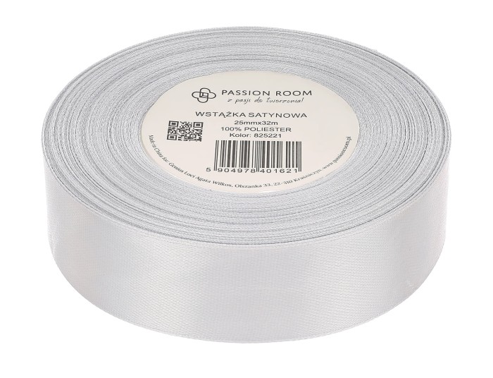 [825221] Wstążka satynowa 25mm 32mb popielata