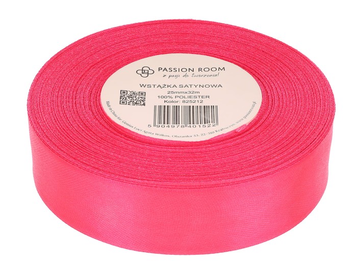 [825212] Wstążka satynowa 25mm 32mb neonowy różowy