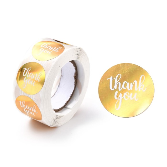 [72134] Naklejki okrągłe złote z napisem "thank you"