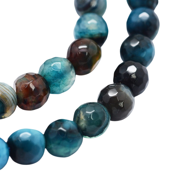 [240260] Kamień naturalny agat 6mm odcienie niebieskiego morskiego i brązu 3szt