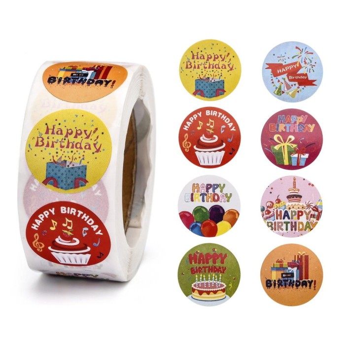 [721151] Naklejki okrągłe kolorowe z napisem "HAPPY BIRTHDAY" 500szt
