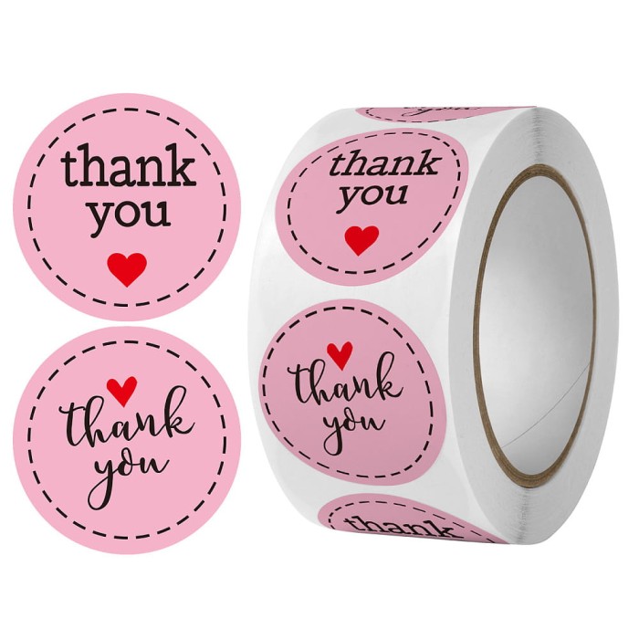 [72185] Naklejki okrągłe różowe z napisem "thank you" 500szt
