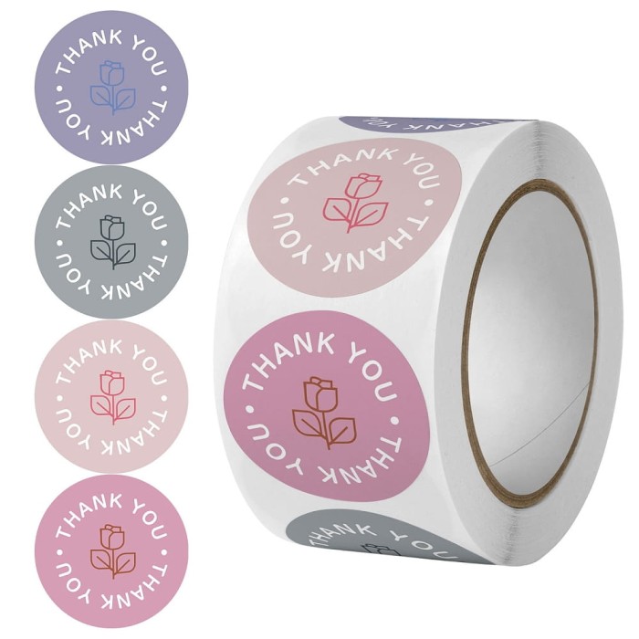[721150] Naklejki okrągłe kolorowe z napisem "thank you" róża 500szt