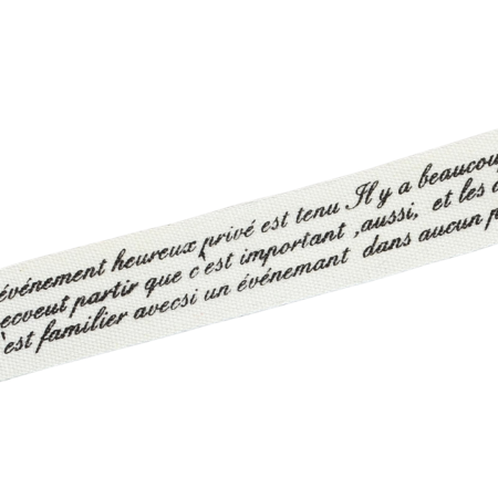 [006606] Wstążka bawełniana 16mm kremowa w czarne napisy 1m