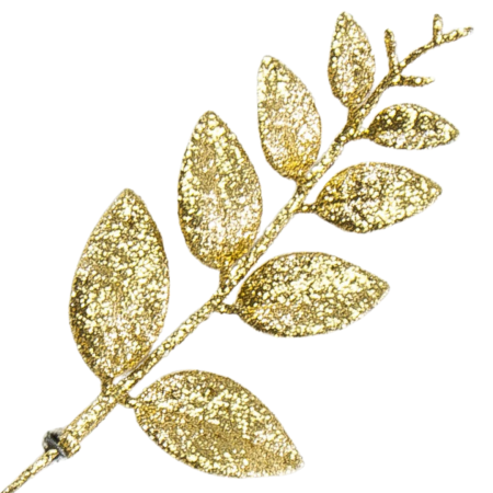 [68xb4401] Gałązka brokatowa z listkami złota 20cm