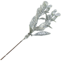 [68xb4202] Gałązka brokatowa z listkami dwie odnóżki srebrna 16,5cm