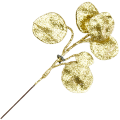 [68xb3801] Gałązka brokatowa z płaskimi listkami złota 18cm