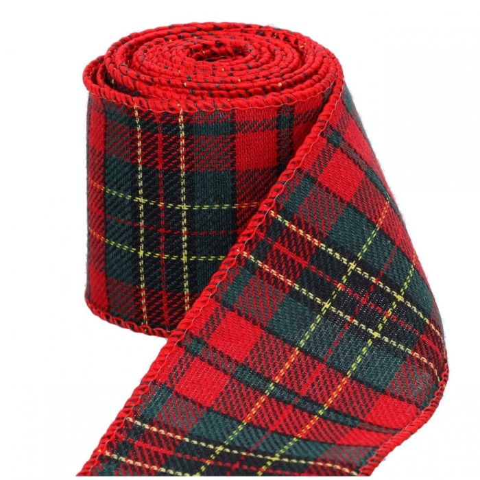 [8bd6302] Wstążka materiałowa czerwona w zieloną kratę 63mm 4,6m
