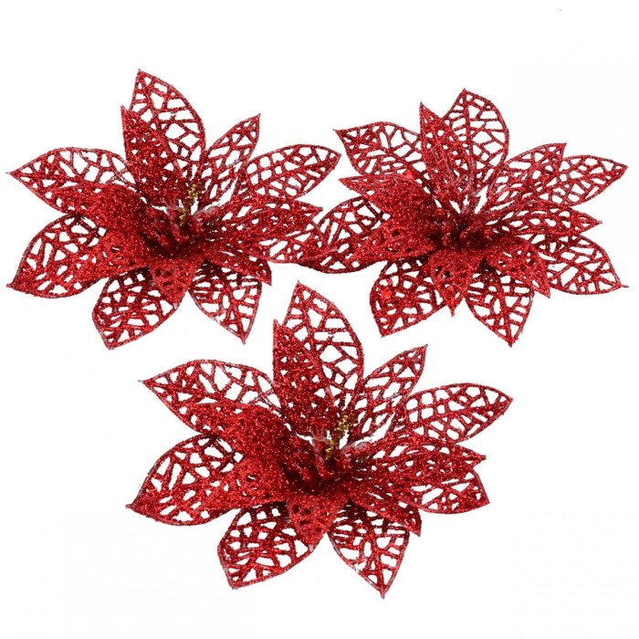 [680168] Poinsecje ażurowe brokatowe 3szt czerwone
