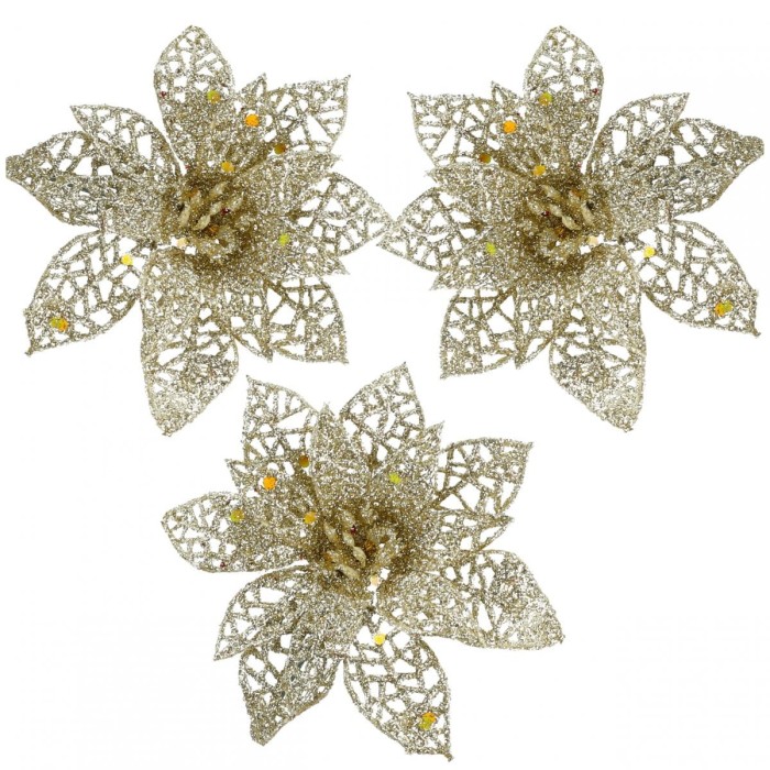 [680169] Poinsecje ażurowe brokatowe 3szt złote