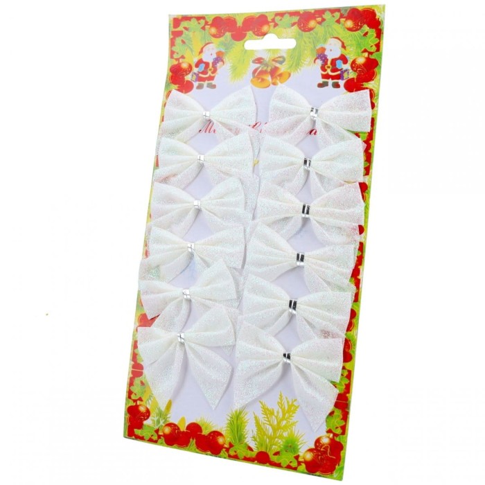 [680171] Kokardki dekoracyjne białe brokatowe z drucikiem 12szt