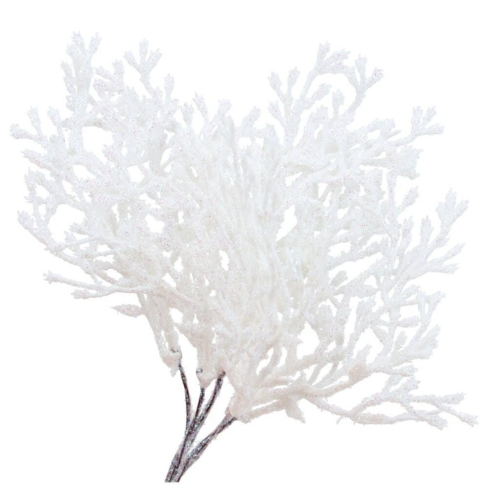 [680188] Gałązka brokatowa biała 18cm 6szt