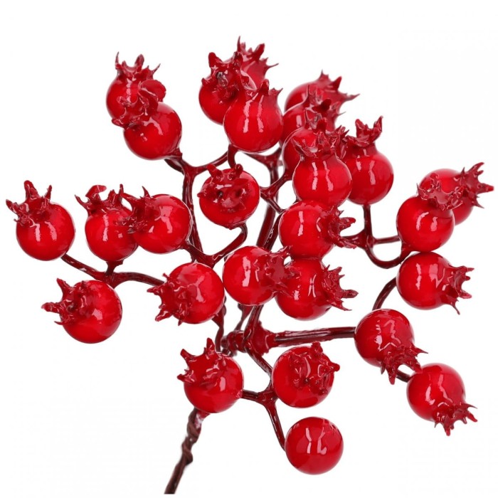 [680316] Gałązka z kuleczkami dzikiej róży czerwona 12cm 3szt