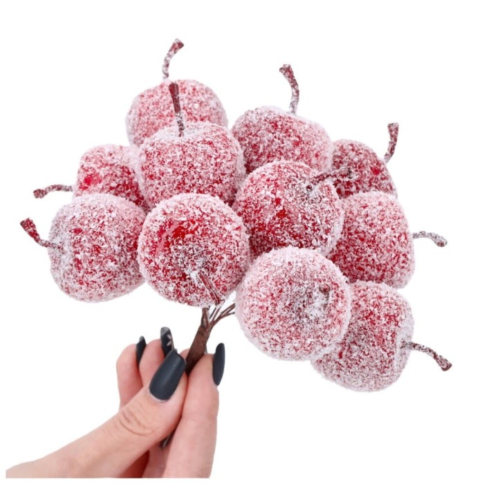 [680324] Jabłuszka ośnieżone na druciku czerwone 5cm 10szt