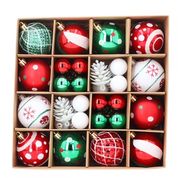 [68kr1210] Bombki nietłukące białe, czerwone i zielone 3cm i 6cm 42szt