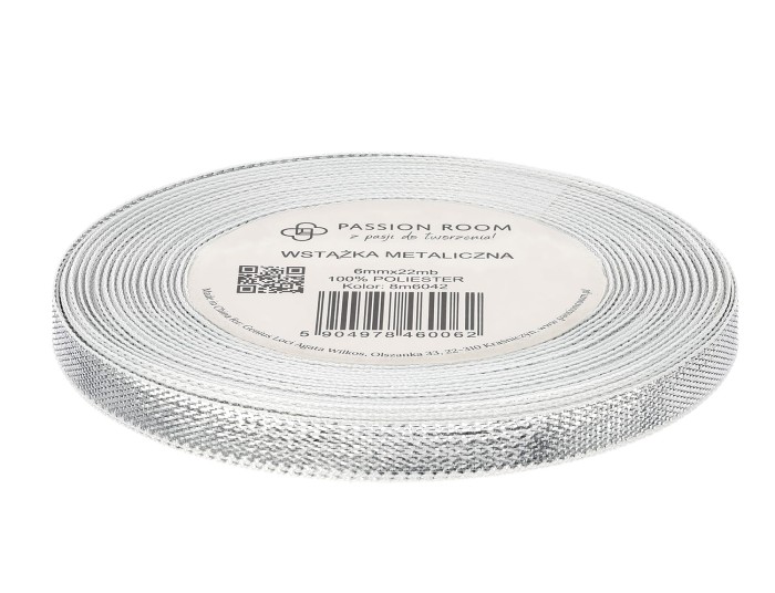 [8m6042] Wstążka metaliczna srebrna 6mm 22mb