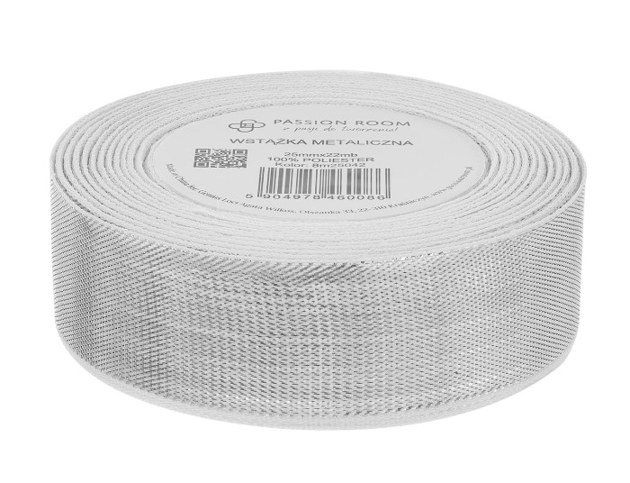 [8m25042] Wstążka metaliczna srebrna 25mm 22mb