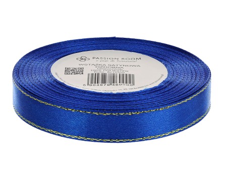 [8z12209 ] Wstążka satynowa 12mm 22mb  granatowa ze złotą nitką