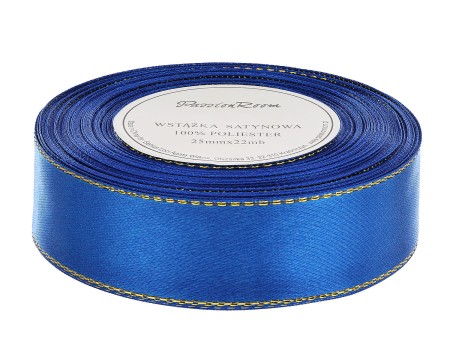 [8z25016] Wstążka satynowa 25mm 22mb  granatowa ze złotą nitką