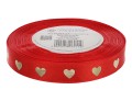 [8z12705] Wstążka satynowa ze złotym nadrukiem serduszka czerwona 12mm