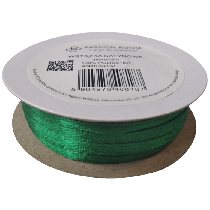 [83202] Wstążka satynowa 3mm 45mb ciemna zielona