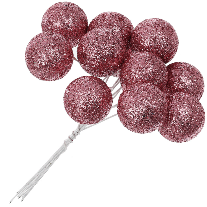 [680676] Kulki brokatowe na druciku 2,5cm 12szt przydymiony róż