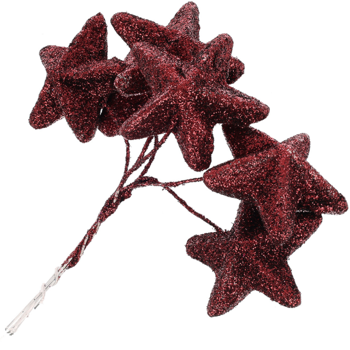 [680996] Gwiazdki brokatowe na druciku 4,5cm 6szt burgundowe