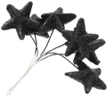 [680681] Gwiazdki brokatowe na druciku 4,5cm 6szt czarne