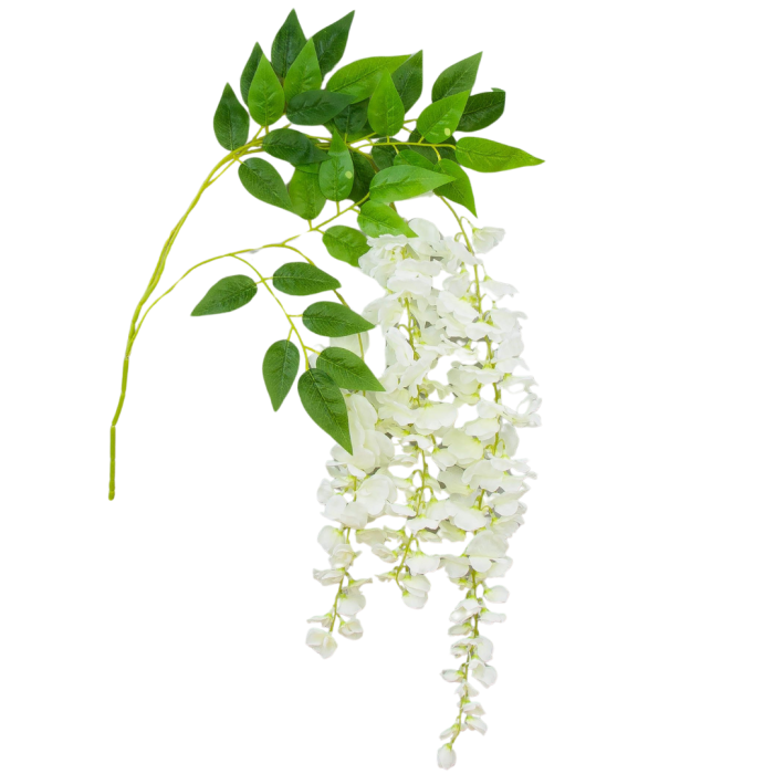 [68g5301] Gałązka kwiatowa ozdobna wisteria biała 100cm