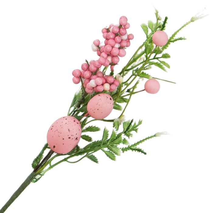 [68th0603] Gałązka ozdobna wielkanocna z różowymi pisankami 37cm