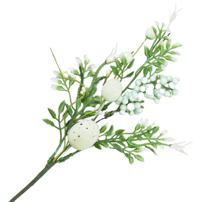 [68th0602] Gałązka ozdobna wielkanocna z białymi pisankami 37cm
