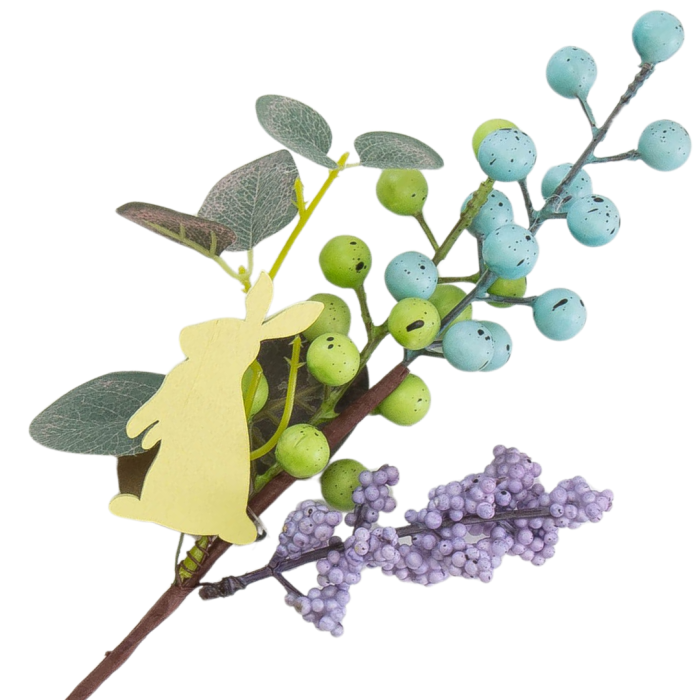 [68th0401] Gałązka ozdobna wielkanocna z zajączkiem i kuleczkami 33cm