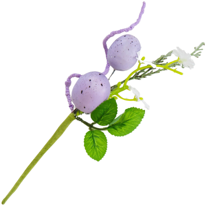 [68th0103] Gałązka ozdobna wielkanocna mała z fioletowymi pisankami 21cm