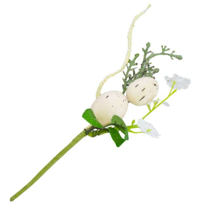 [68th0102] Gałązka ozdobna wielkanocna mała z kremowymi pisankami 20cm