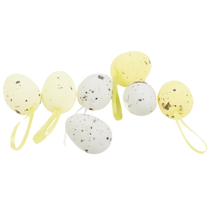 [w03fp0603] Jajka styropianowe z zawieszkami 40x60mm biało-żółte 12szt