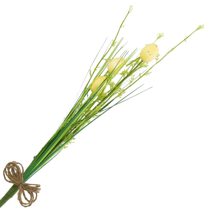 [68th0702] Gałązka ozdobna wielkanocna z trawą i jasnoróżowymi pisankami 40cm