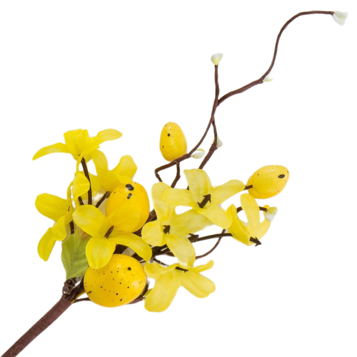 [68th0301] Gałązka ozdobna wielkanocna z forsycjami i pisankami 26cm
