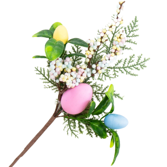 [68fz0301] Gałązka wielkanocna z kolorowymi pisankami i kuleczkami 30cm