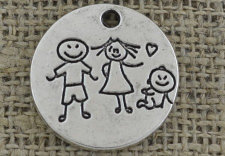 [30719] Zawieszka moneta rodzinka kolor srebrny