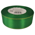 [8z25228] Wstążka satynowa 25mm 22mb zielona ze złotą nitką